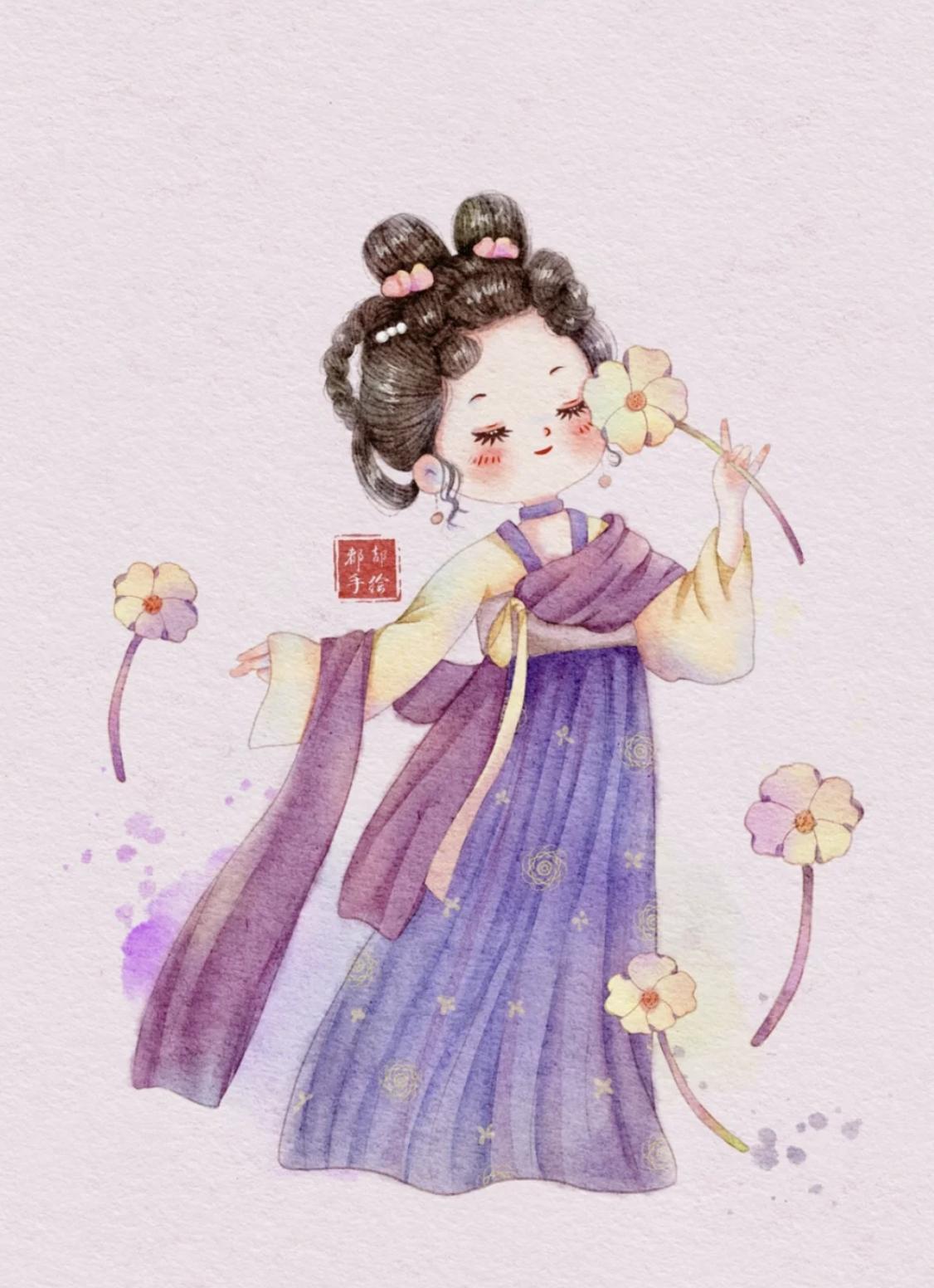 古风俏皮插画,萌萌的古风人物插画