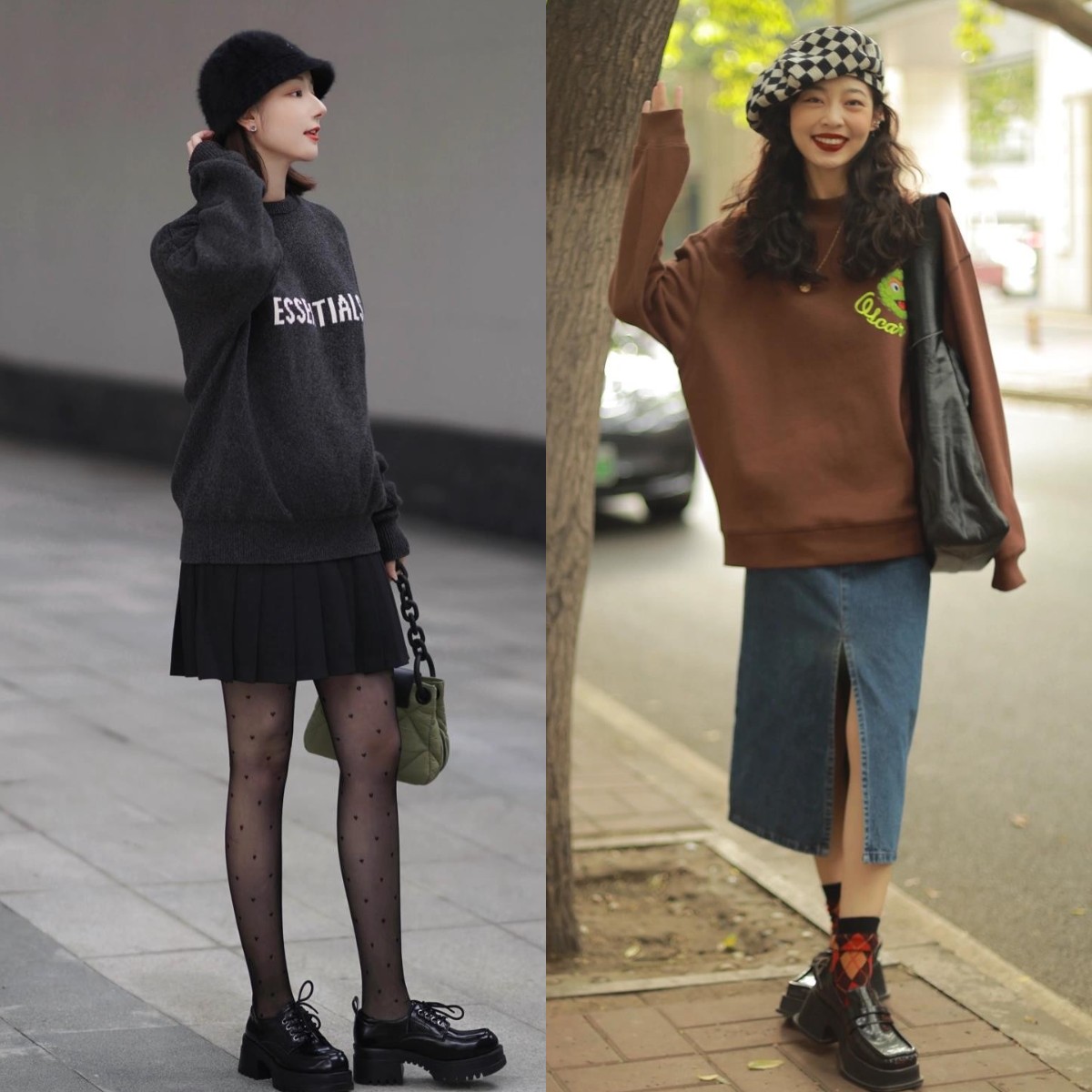 卫衣今年流行这样搭时髦又减龄,卫衣半裙秋天这样穿简直美爆了