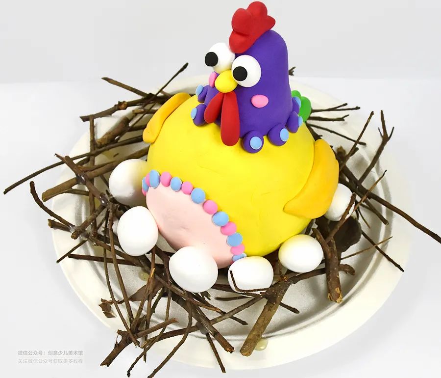 儿童画母鸡涂色,创意美术儿童画母鸡孵蛋