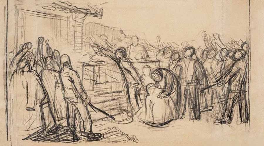 我国现代画家王式廓的油画素描稿,王式廓井冈山会师油画创作背景