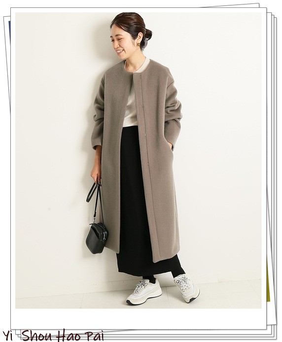 无领大衣薄款穿搭,无领冬季大衣搭配连帽衫