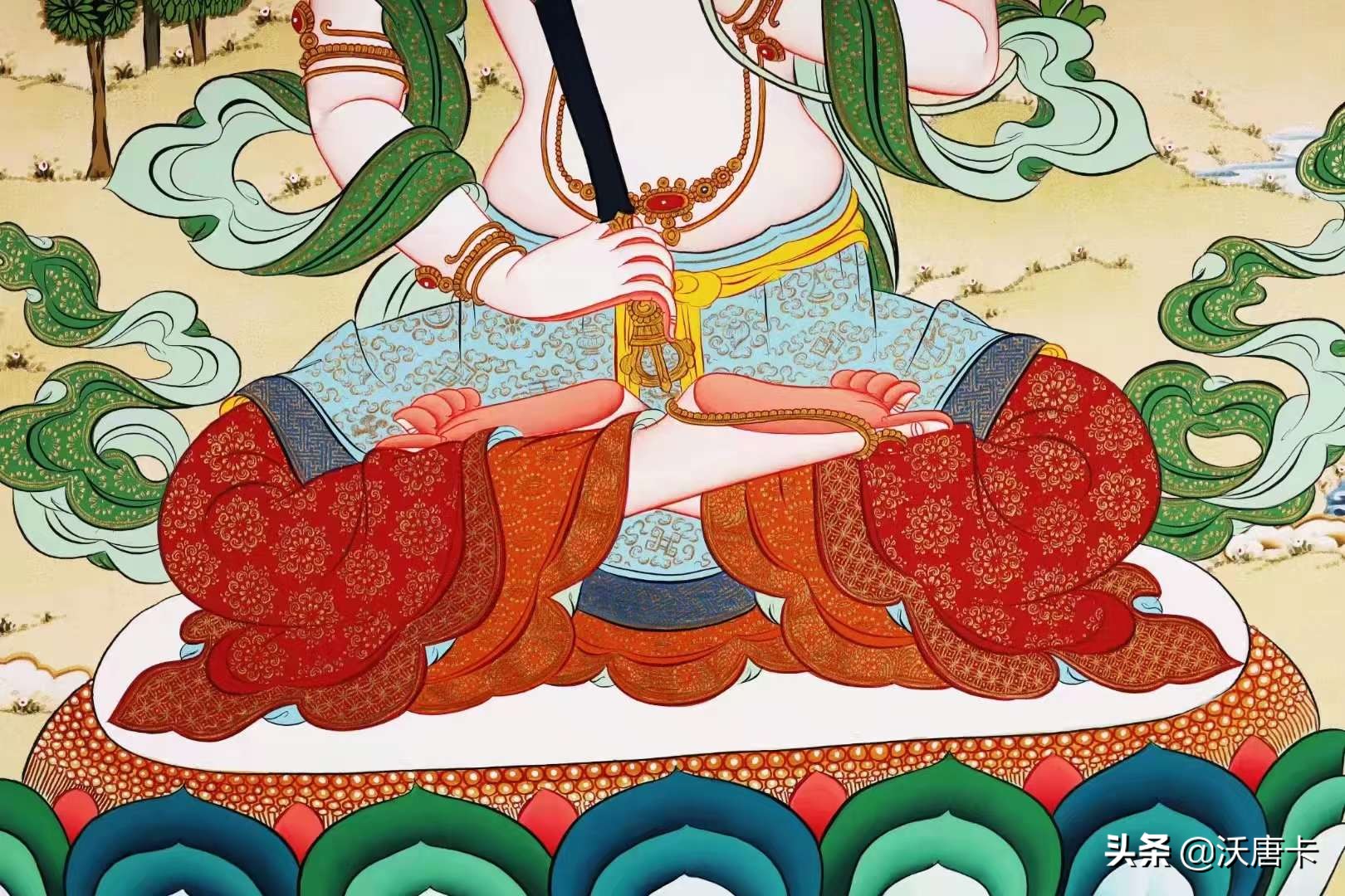 唐卡上的佛眼绘画,佛教绿色唐卡墙壁挂画