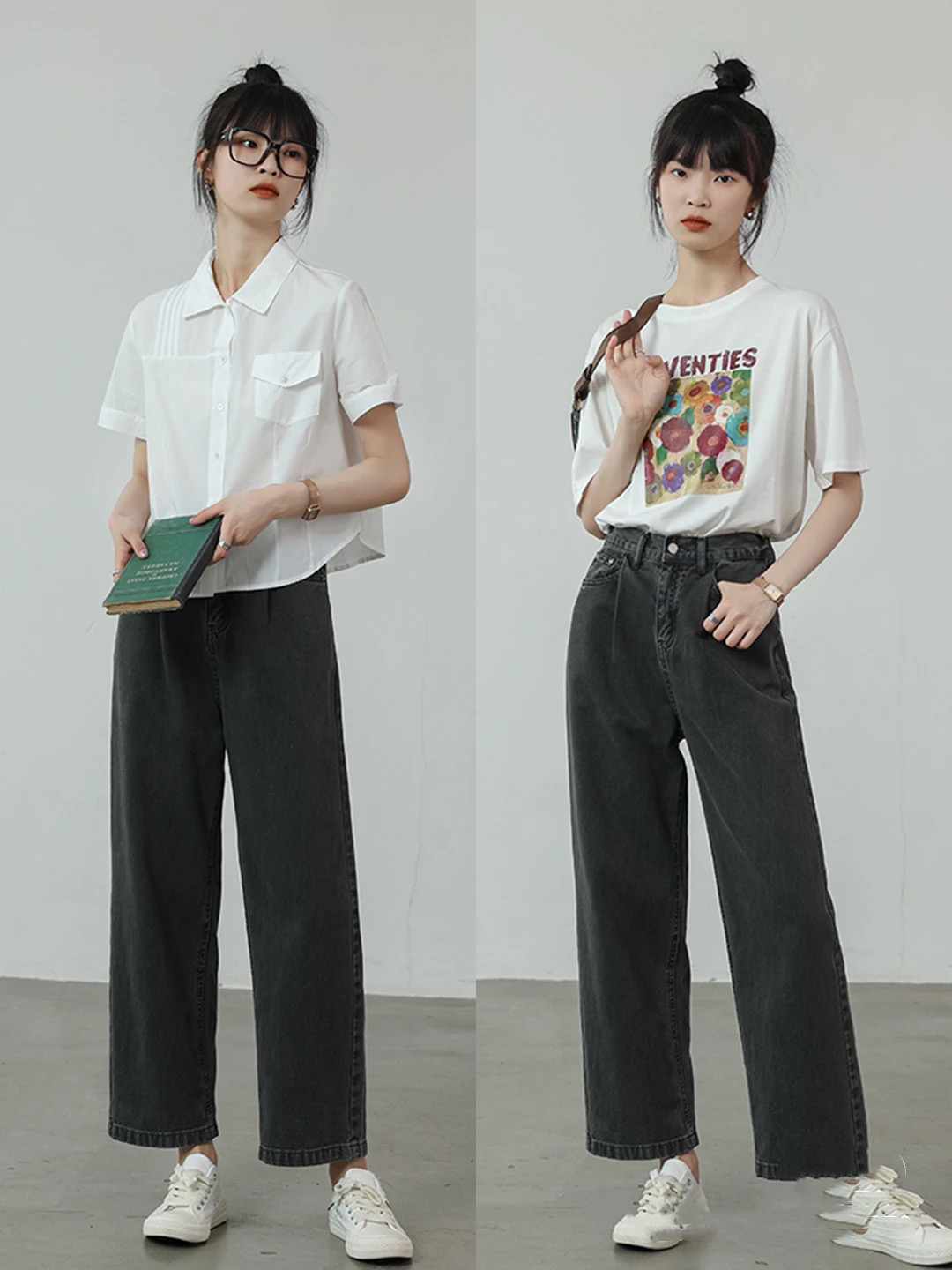 夏季白衬衣牛仔裤怎么穿出高级感,夏天宽牛仔裤搭配什么t恤