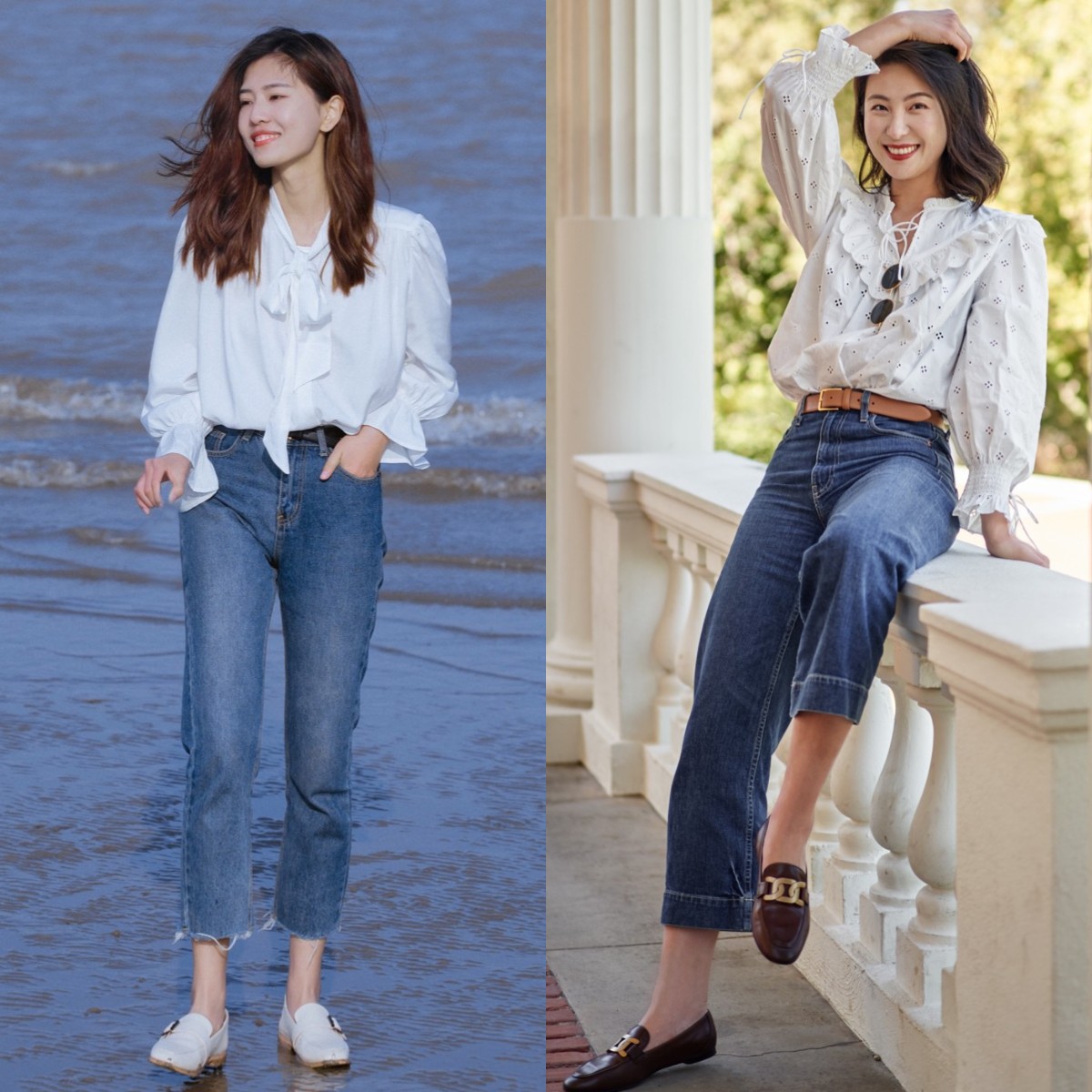 可以搭牛仔裤的乐福鞋,英伦风乐福鞋搭配阔腿牛仔裤