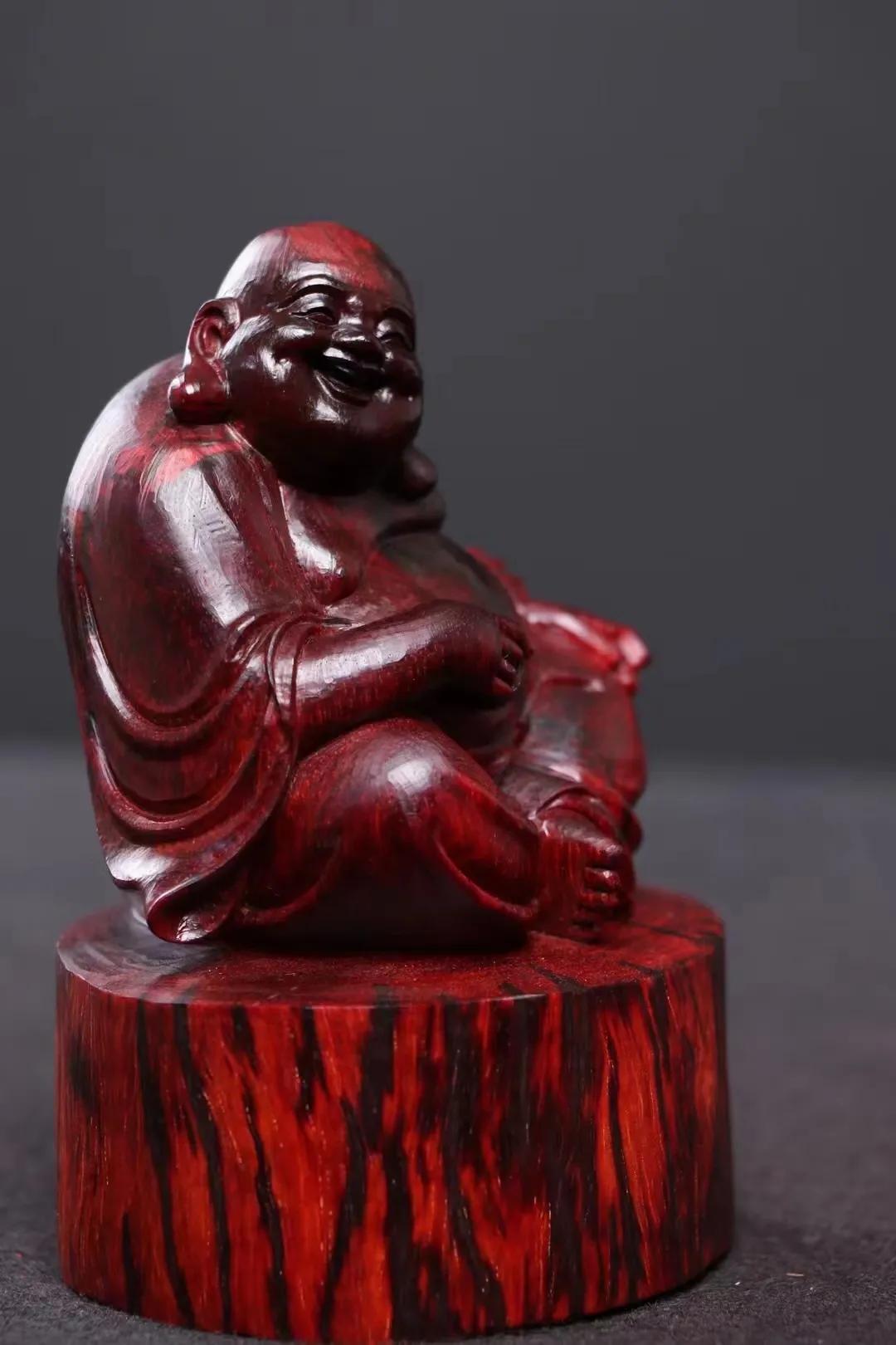 紫檀木雕刻笑佛手串,紫檀木大笑佛