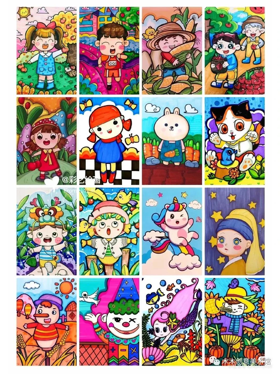 手绘临摹素材1000例马克笔儿童画,24色马克笔画画教程简单儿童