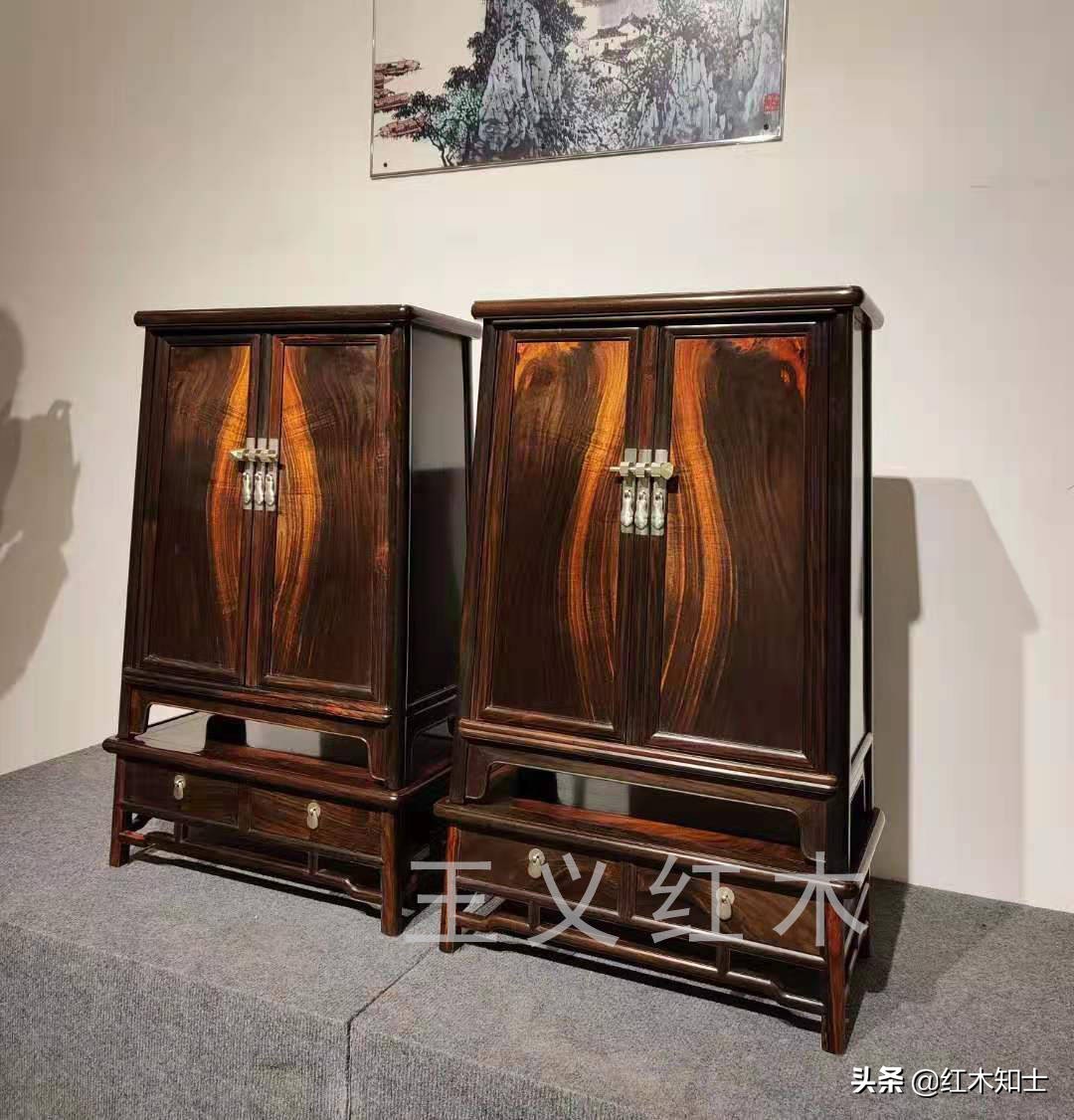 济宁老挝大红酸枝红木圆角柜,大红酸枝老料精品明式独板圆角柜