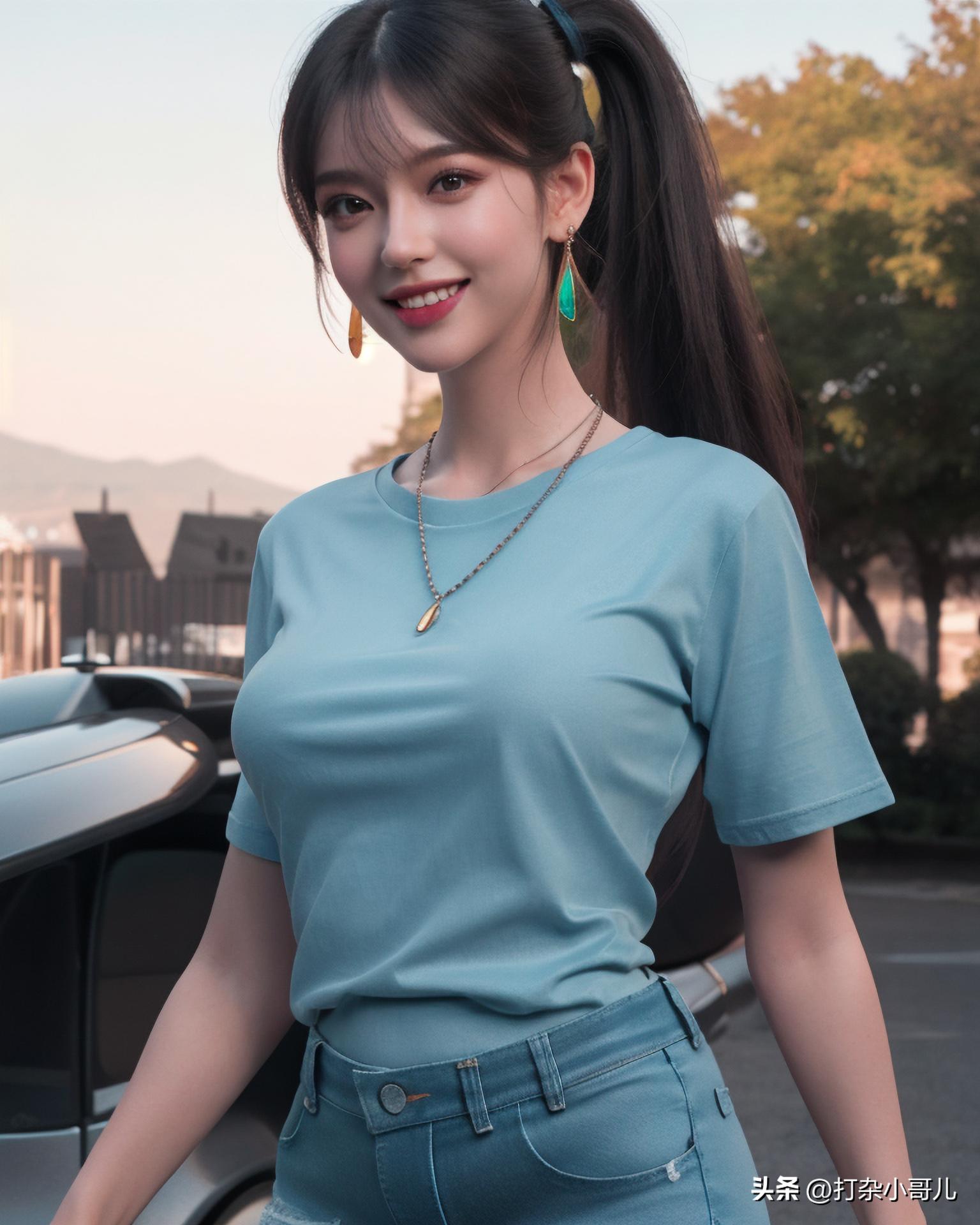 夏日穿搭黑短袖黑短裤,女款t恤穿搭女士牛仔短裤方法