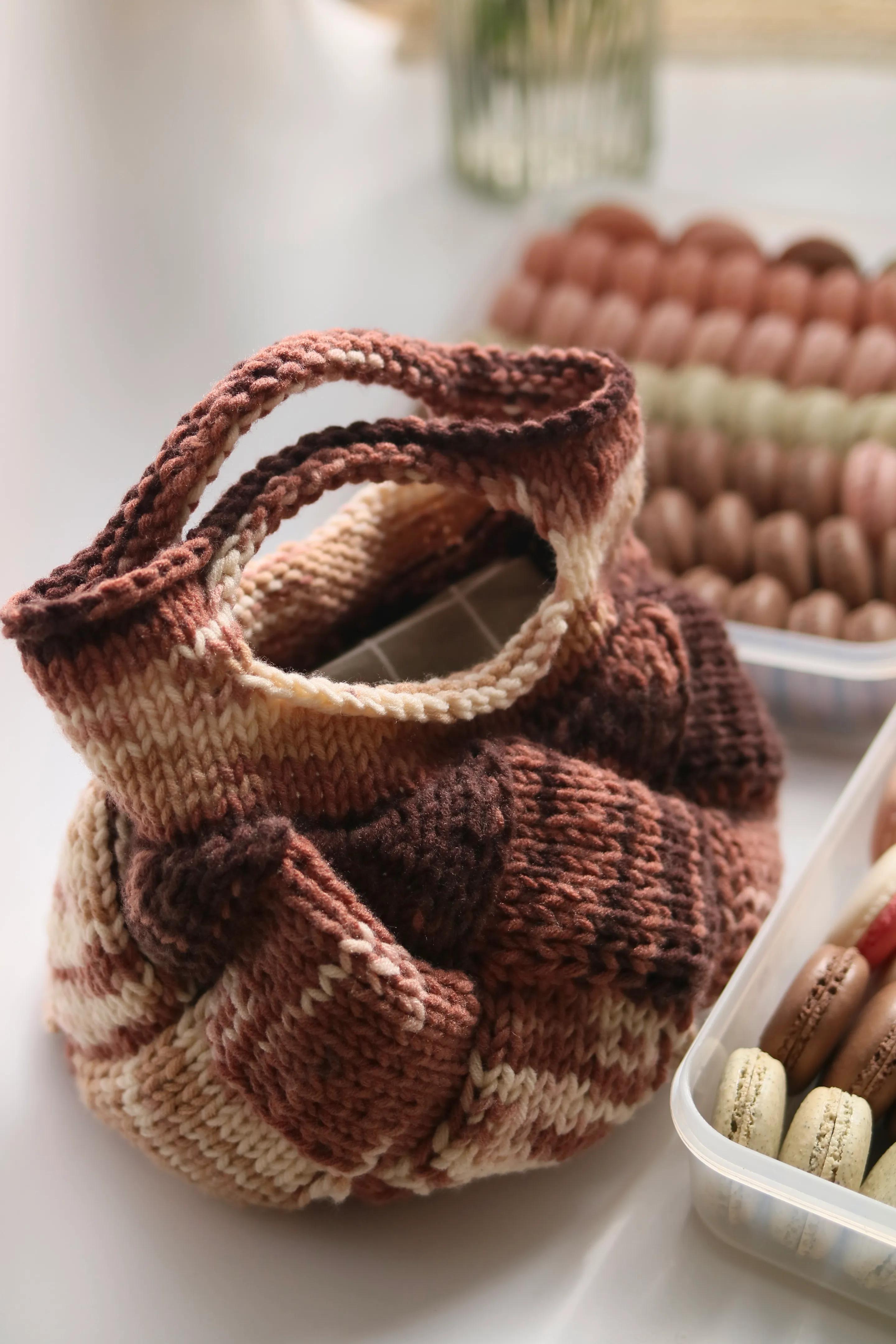 棒针白桦包,白桦编织水桶包教程