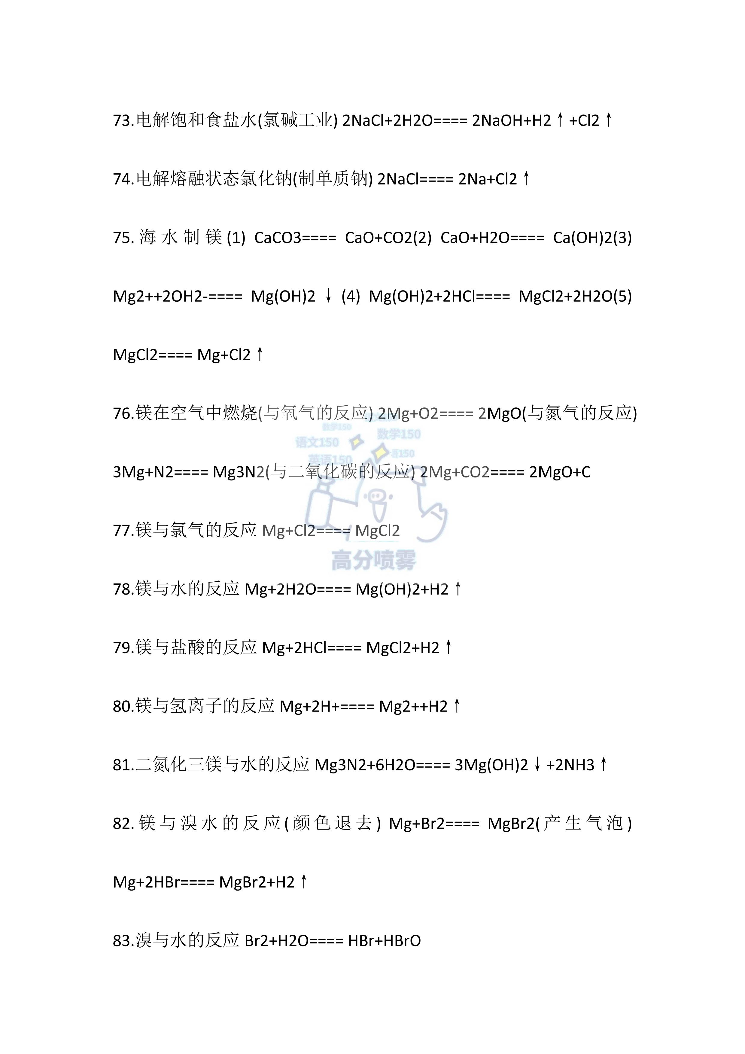 高中12个必须掌握的化学方程式,高一必背化学方程式及离子方程式