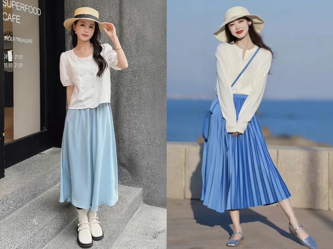 蓝白搭配氛围感穿搭,蓝白搭配清爽又迷人