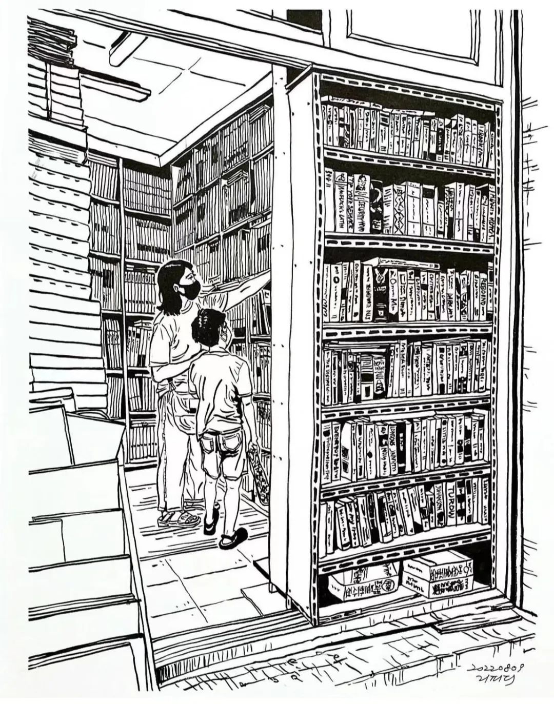 日本画家创作的铅笔街景速写,韩国速写大师