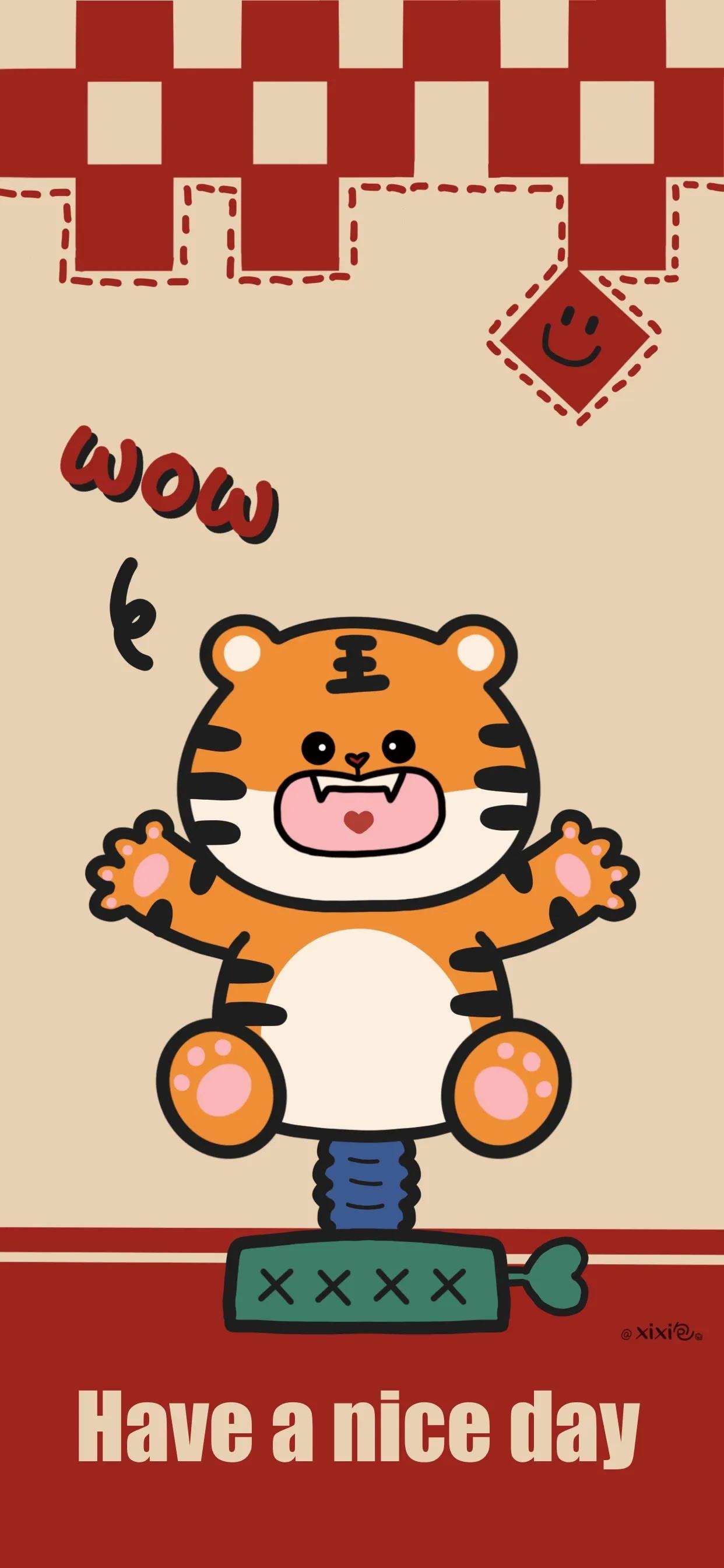 手机壁纸老虎图案,不二家大叔老虎壁纸红色