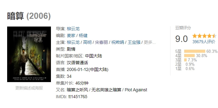 10年之内最好的谍战剧排名,近3年最好评的谍战剧排名