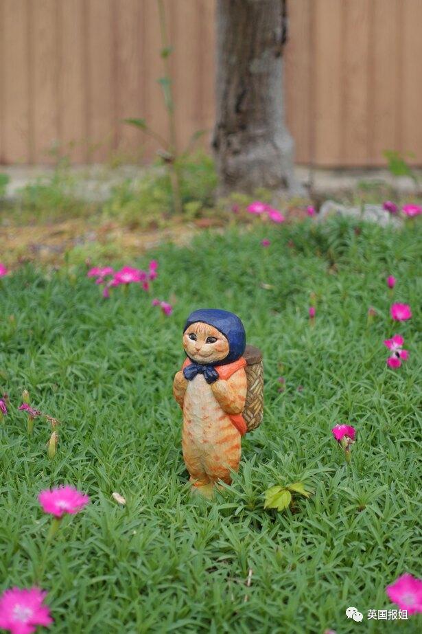 木头雕刻作品猫,手工雕刻木雕小猫