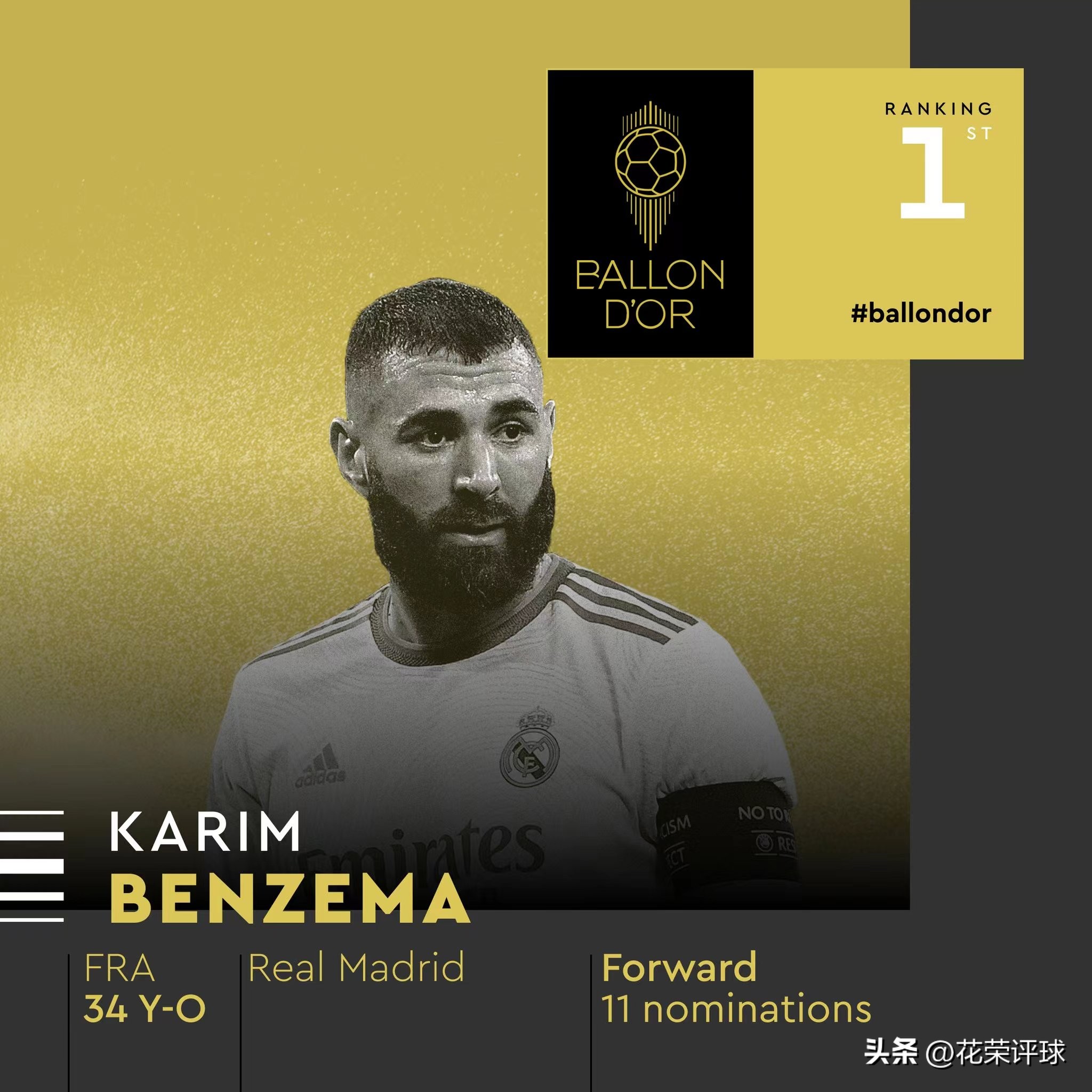 实至名归本泽马荣膺2022年金球奖,本泽马终于拿到金球