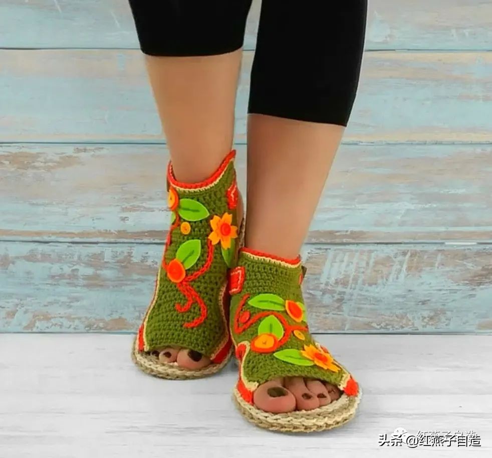 编夏天凉鞋,夏天冰丝线凉鞋镂空钩编教程