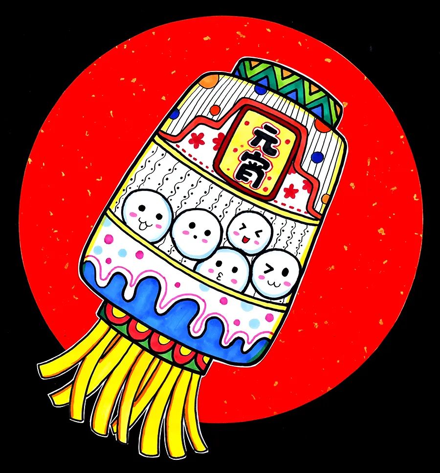 元宵节十大习俗儿童画,怎么画猜灯谜赏花灯吃元宵的场景