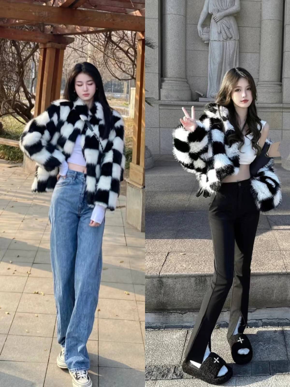 今冬不流行穿“动物纹”了，换成“千鸟格”、“棋盘格”，更优雅