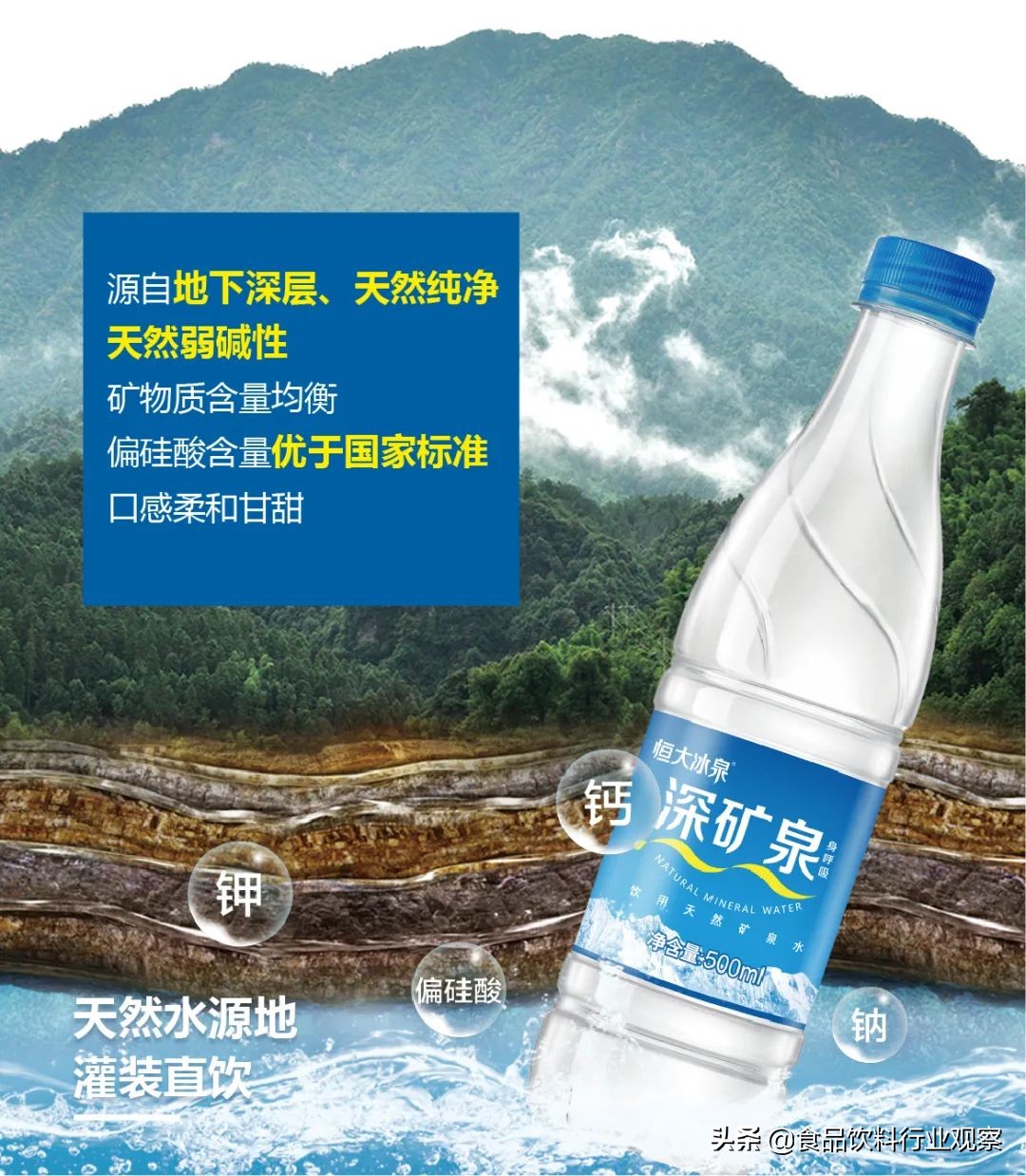 恒大冰泉矿泉水500ml零售价,恒大冰泉深v矿泉水12瓶价格