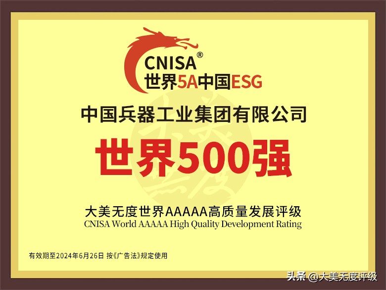 中国兵器工业集团：大美无度2023世界500强ESG高质量5A评级