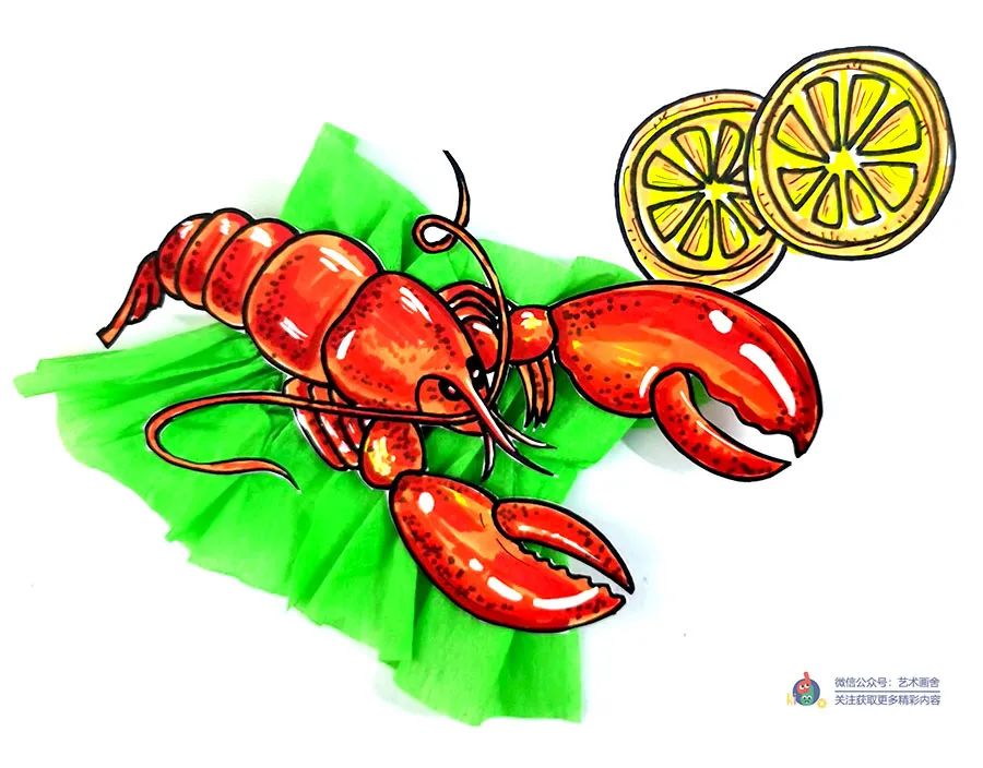 儿童画小龙虾怎么画,少儿美术创意画夏日小龙虾