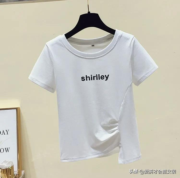 字母纯棉短袖t恤女宽松圆领白色,棉质长袖t恤女2022春秋宽松大码