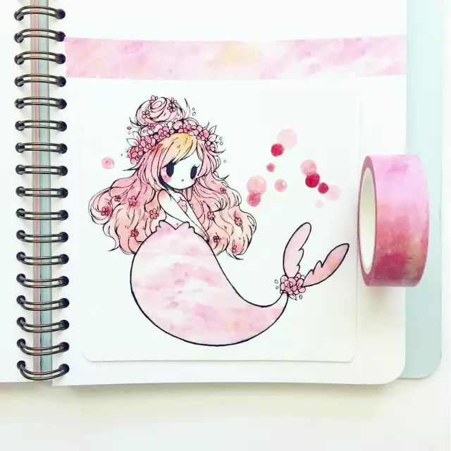纸胶带做的小清新插画幼儿,胶带插画