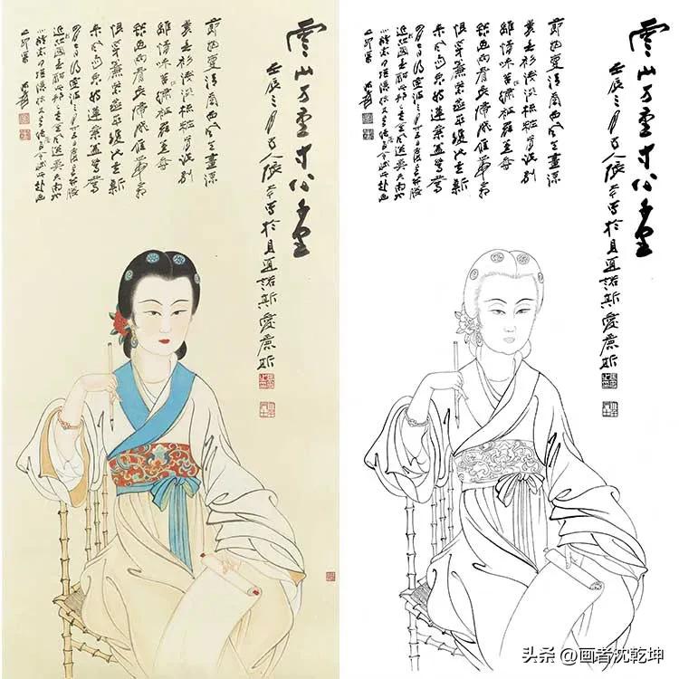 张大千临摹敦煌壁画白描稿,张大千工笔人物头部白描