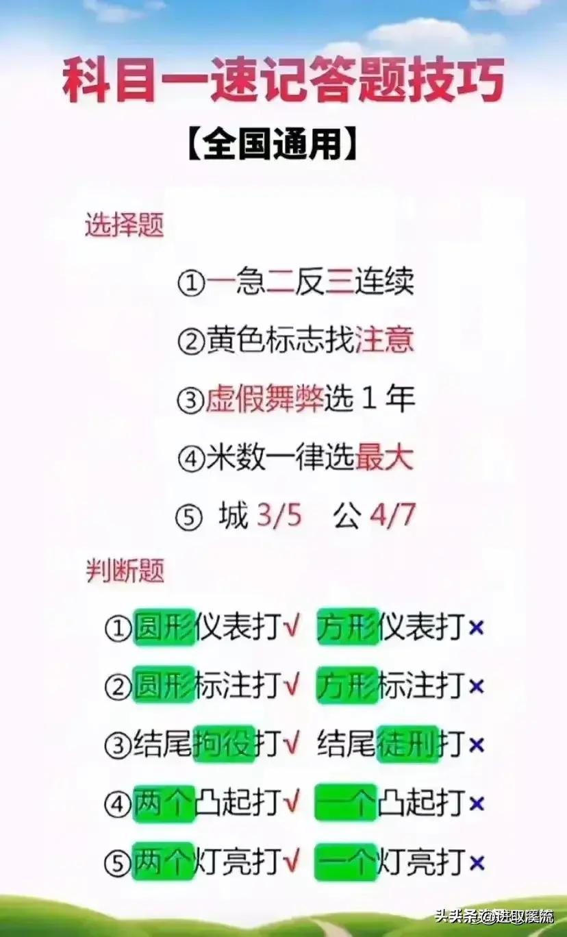 最新最全驾考口诀科目一,科目一驾考宝典速记口诀