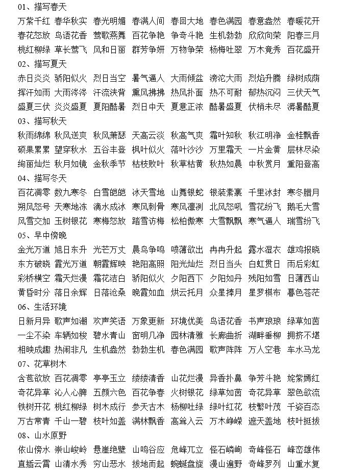 小学语文基础知识词语归类整理,小学语文知识词语归类