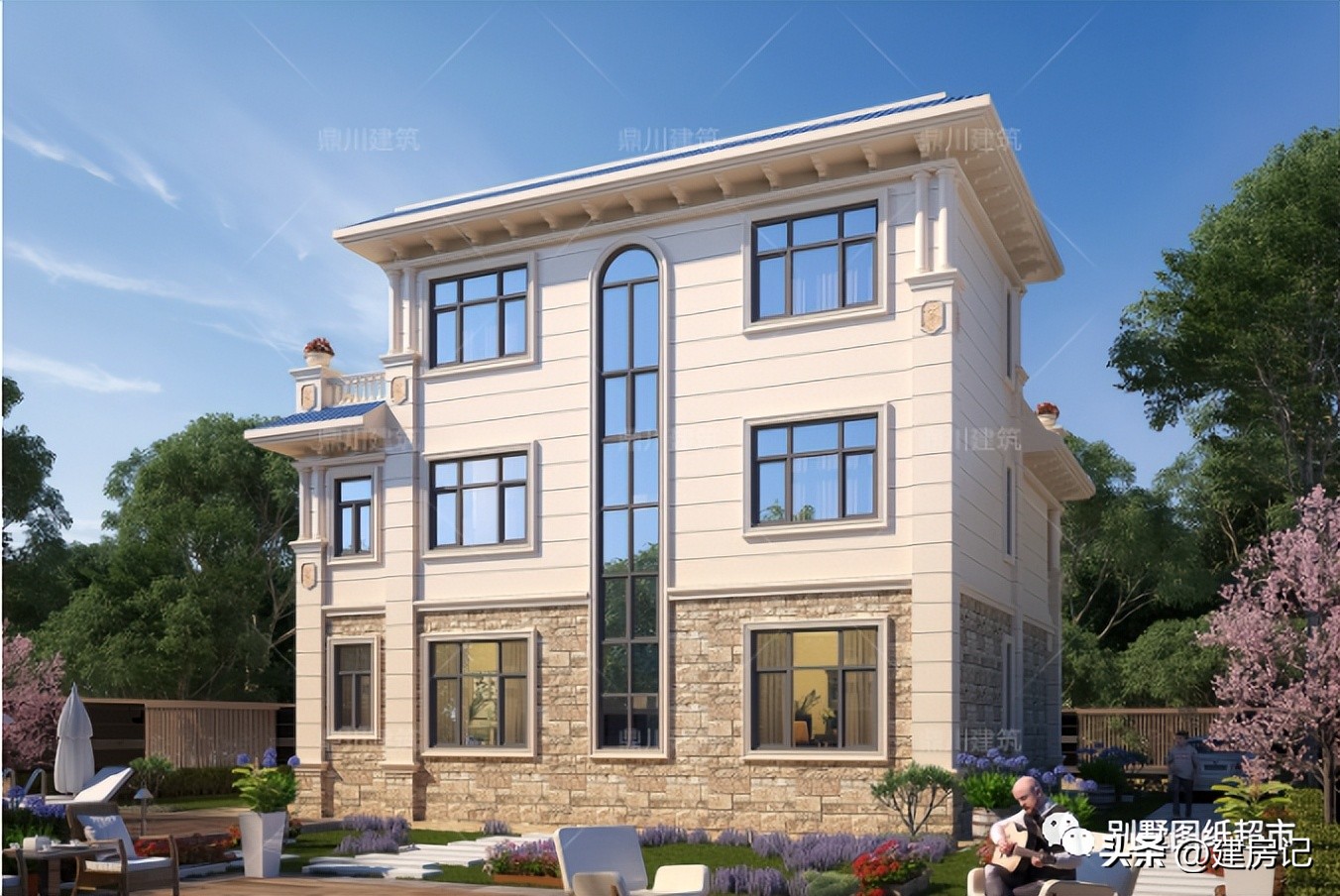 农村二层平屋顶现代风别墅100平方,农村新中式风格二层别墅大全