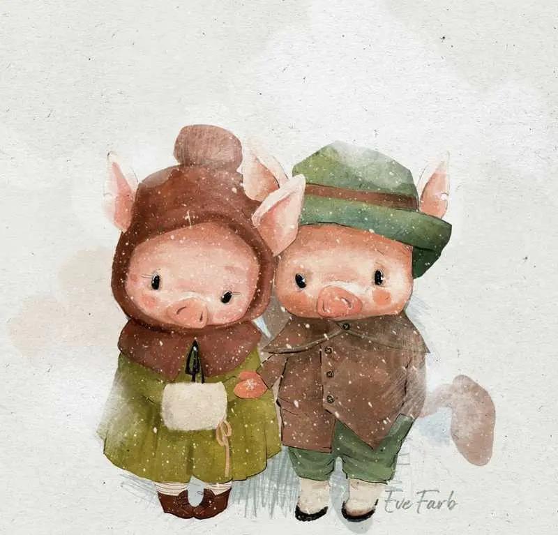 软萌可爱小动物插画,欧美卡通插画拟人动物