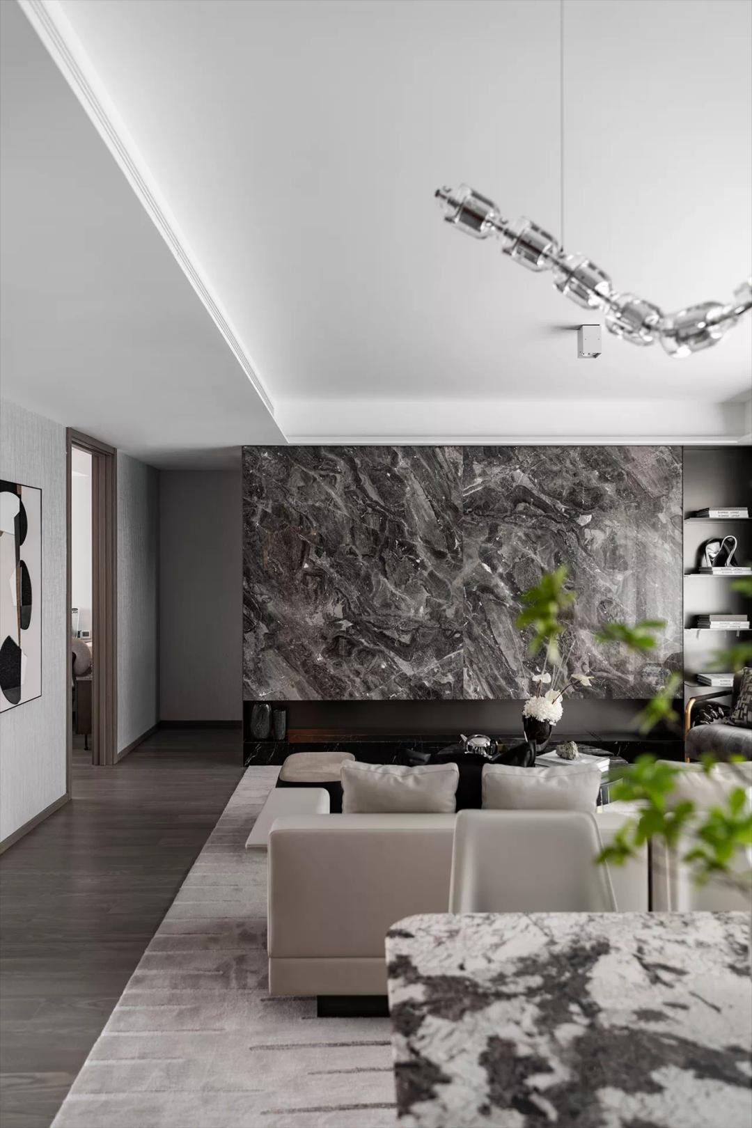 轻奢风电视背景墙大理石灰,新中式高级灰大理石电视背景墙