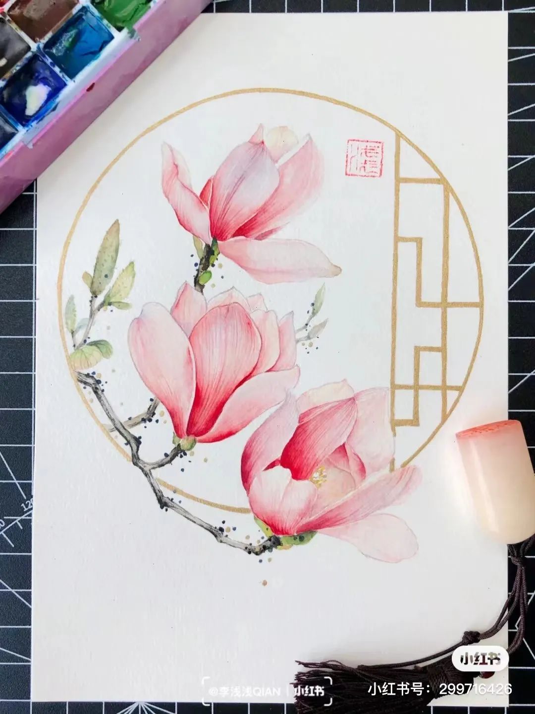 水彩中国风风景简单,古风水彩花卉简单又好看