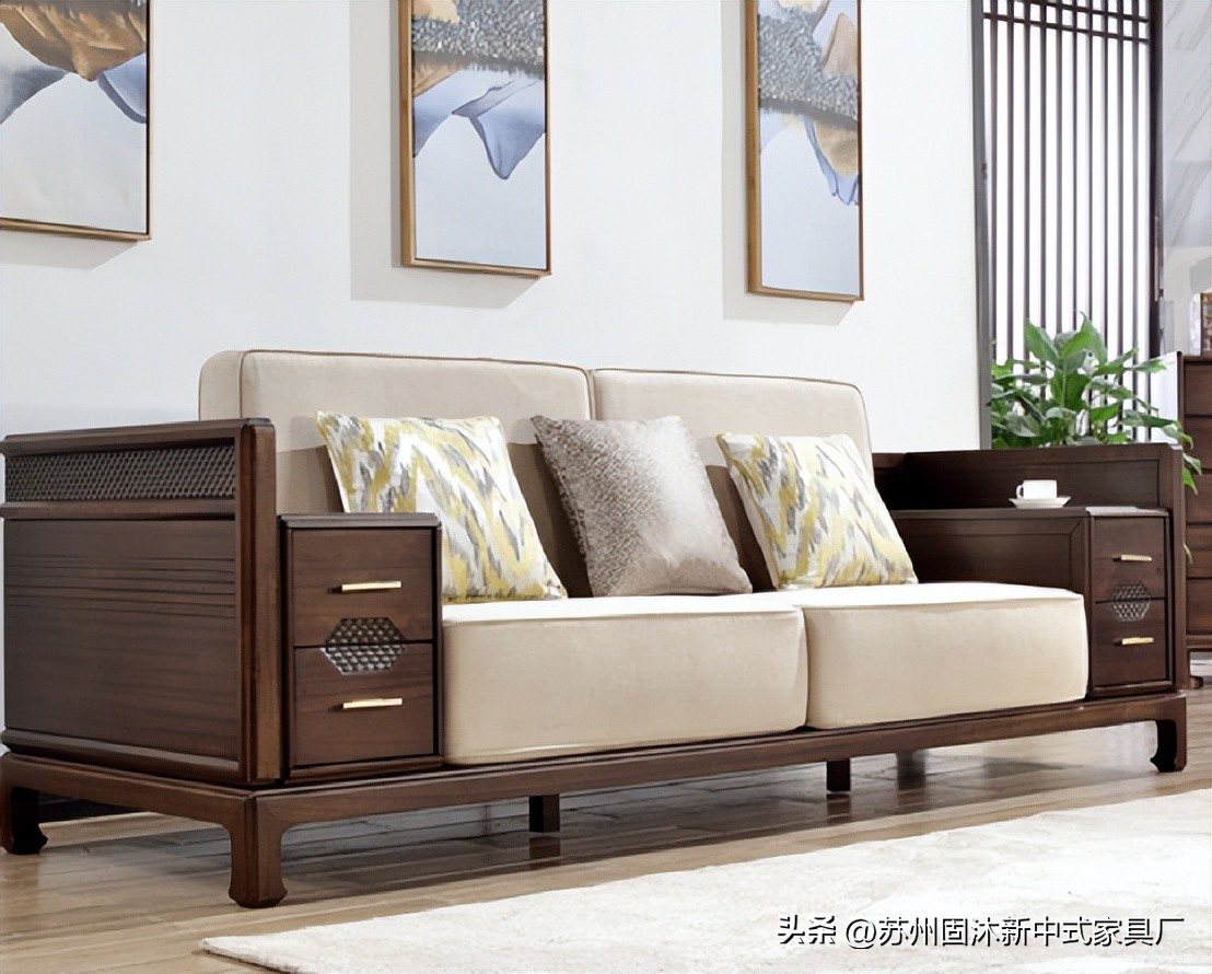 江苏简约新中式实木沙发,实木沙发小户型中式家具