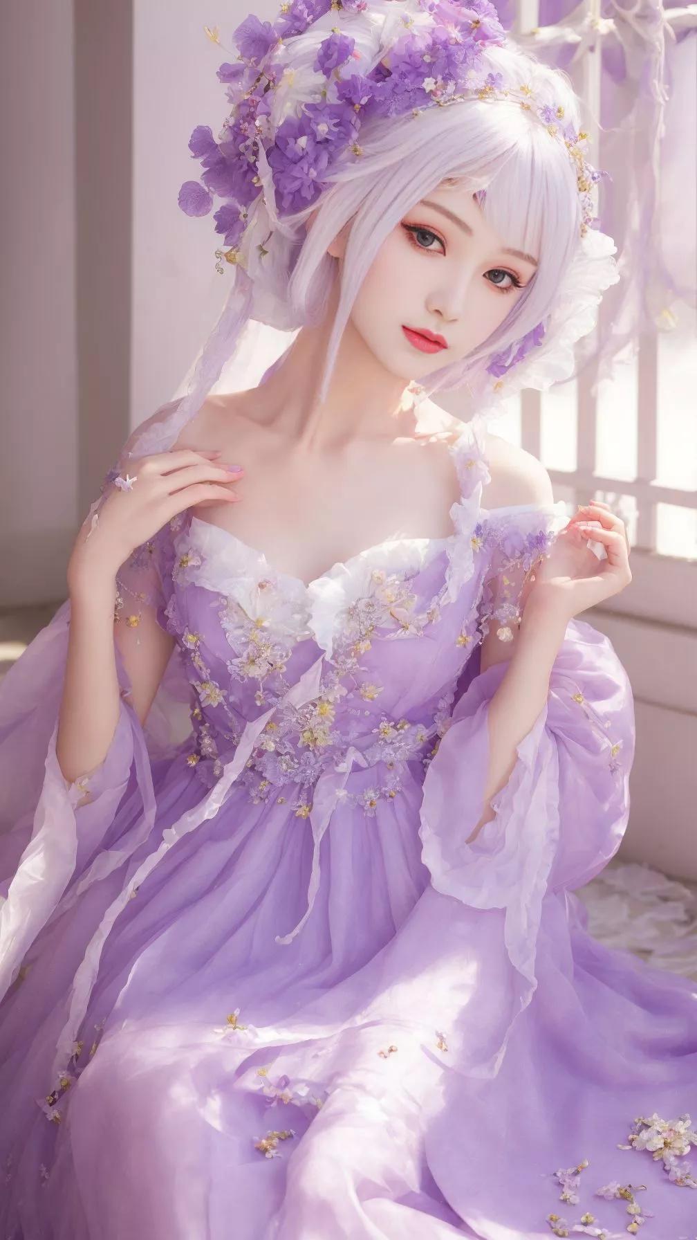 ai绘画国漫紫色礼服裙女神,二次元ai绘画美女壁纸