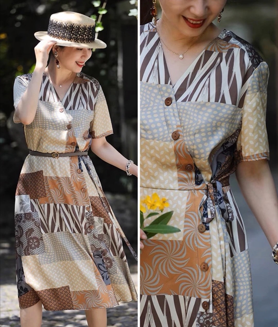 真正优雅的女人裙子,过膝春天连衣裙减龄显瘦洋气