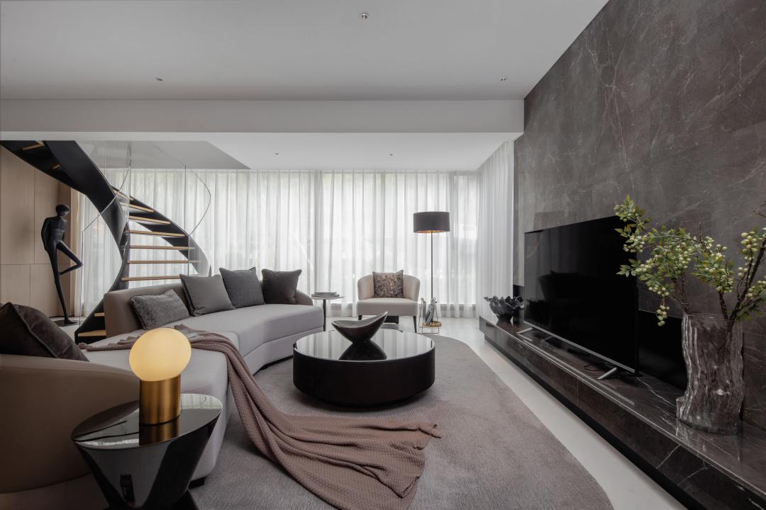 轻奢风电视背景墙大理石灰,新中式高级灰大理石电视背景墙