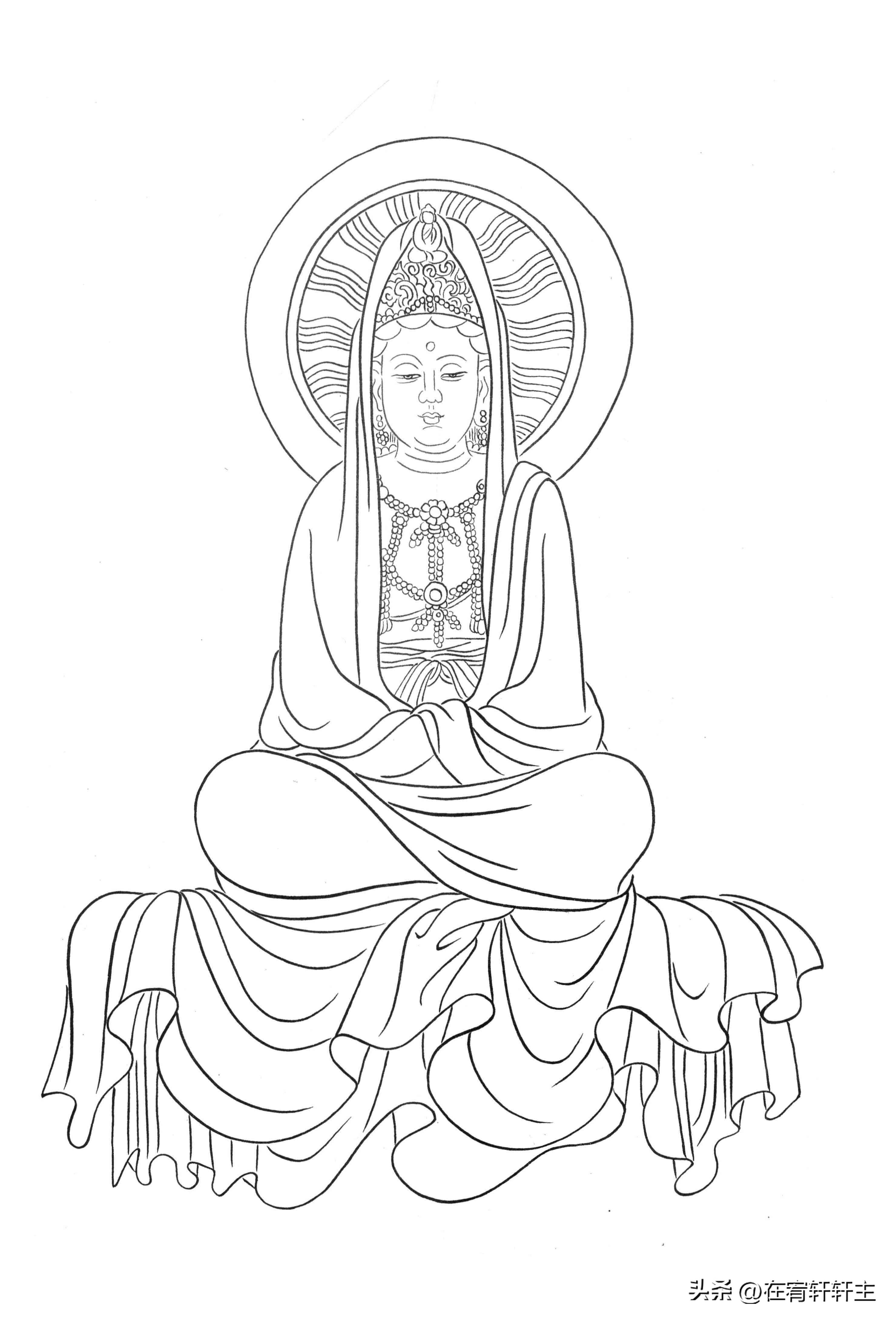 工笔白描观音苏柏斗,工笔画国画白描观音