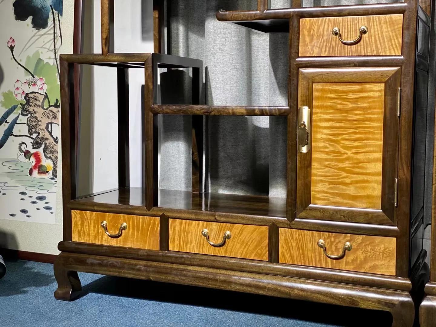 阴沉木乌木金丝楠首饰盒,金丝楠乌木全独板博古架