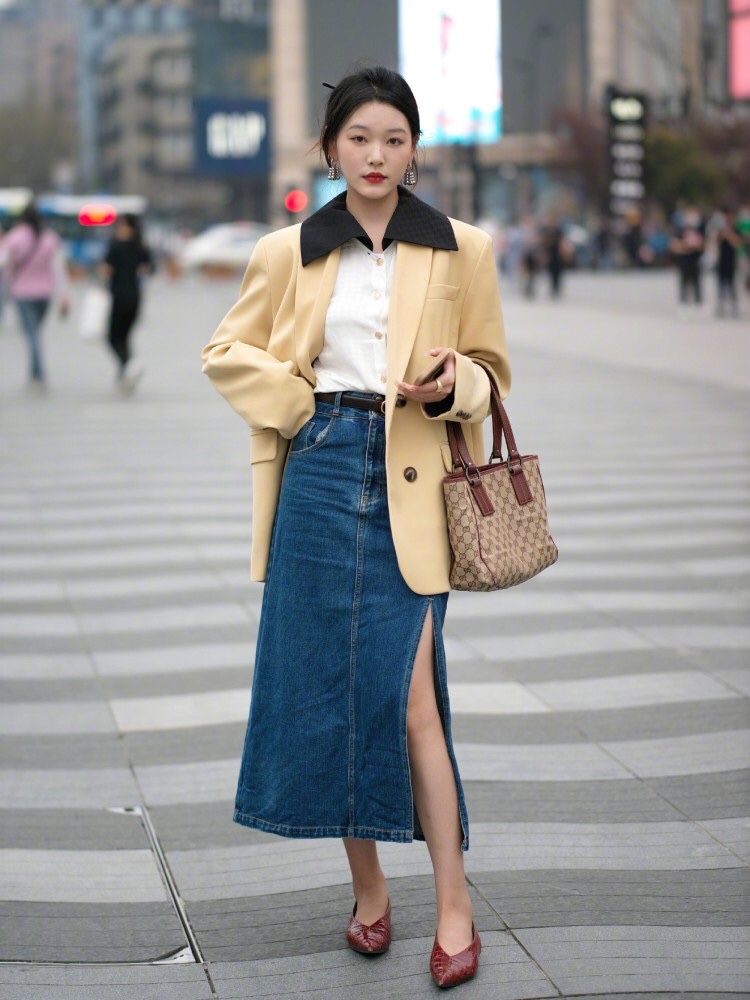 藏蓝色裙子搭配什么颜色外套好看,春款时尚气质女装外套百搭洋气