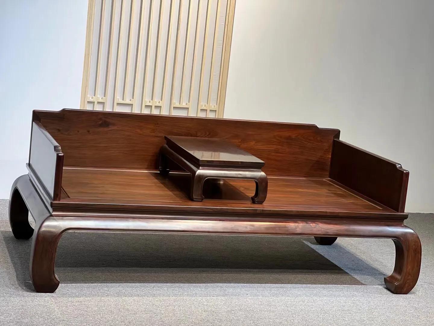 酸枝明式三围独板罗汉床,大红酸枝手工雕刻罗汉床