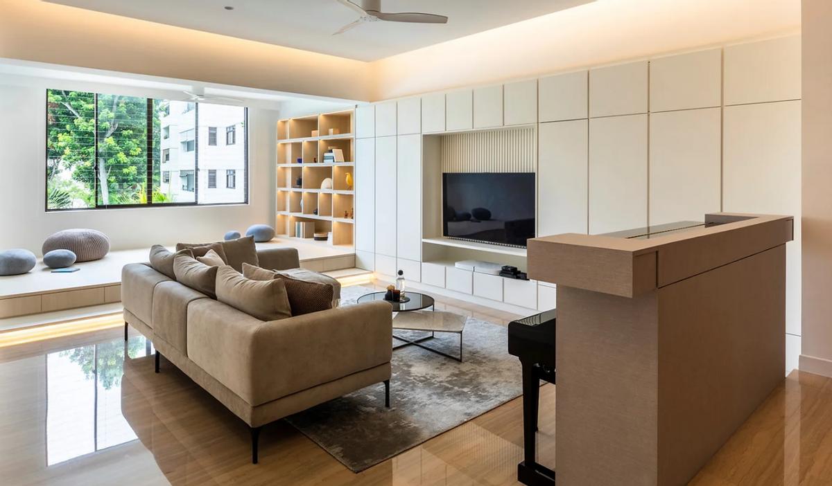 满墙收纳电视柜怎么设计好看,落地电视柜旁边搭配柜子效果图