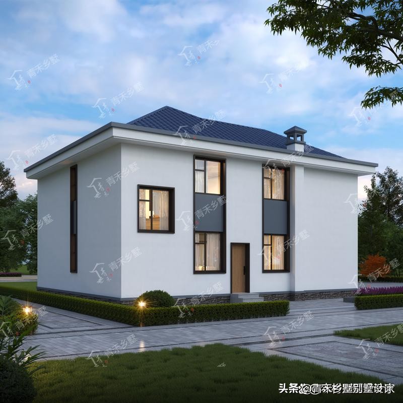 农村二层别墅楼顶露台亭子设计,二层法式复古带露台小别墅外观图