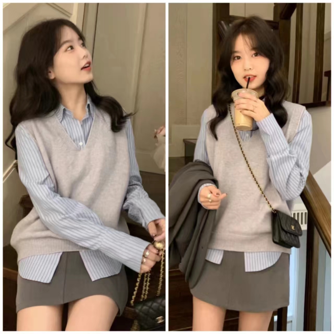 外穿洋气马甲搭格子衬衣,衬衫马甲叠穿什么外套