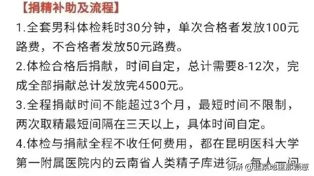 捐精！捐精！想致富！捐精路！一次全流程获得4500～5000元补贴。