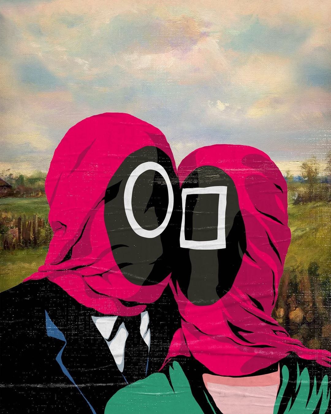 插画氛围感人物构图,复古美式波普插画