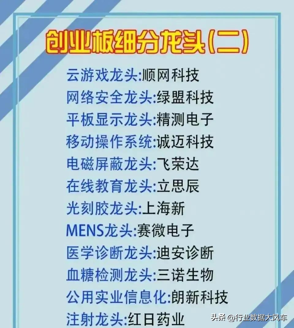 创业板细分龙头公司一览表,与创业板指数有关的板块有哪些