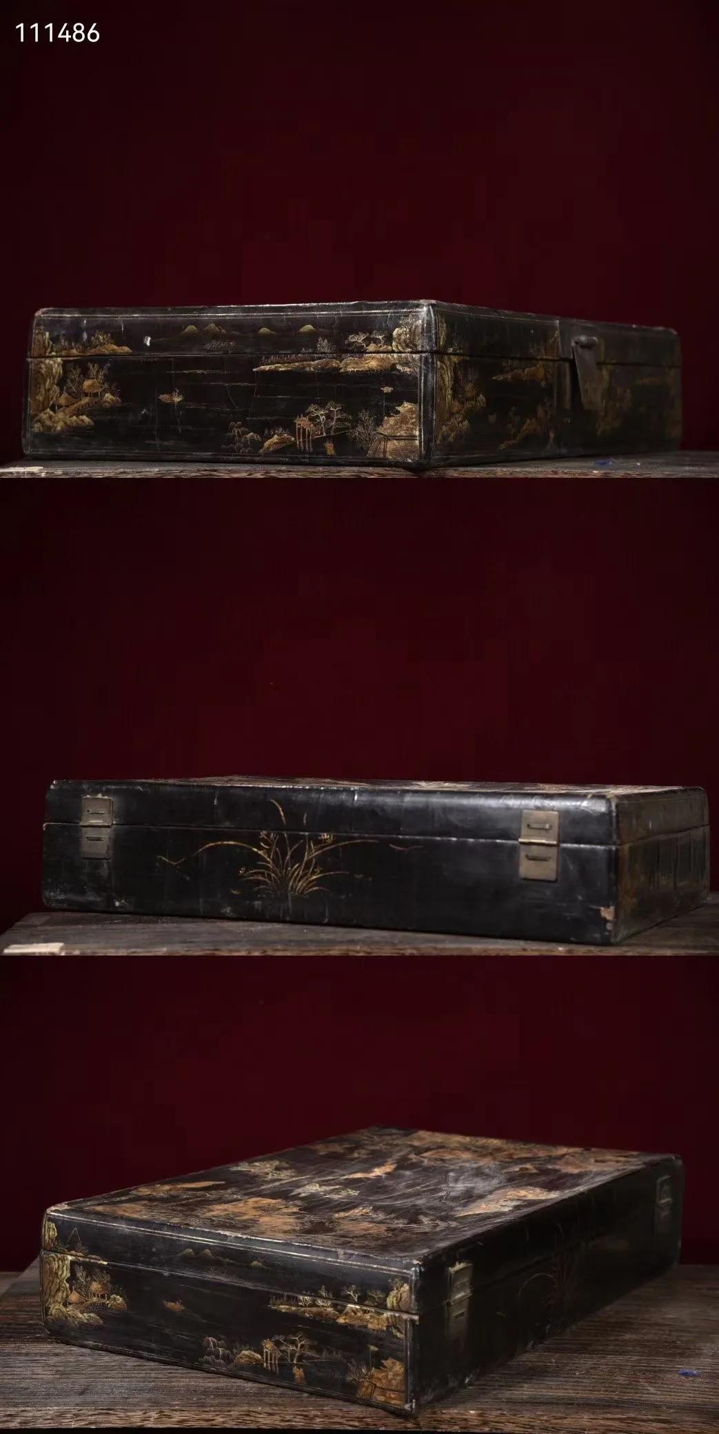 漆器箱子图片,大漆描金画卷盒